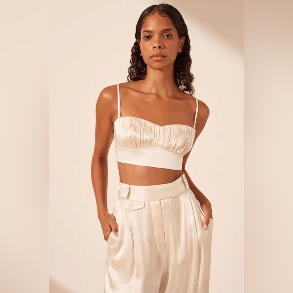 Shona Joy Cream Pleated Bustier Top